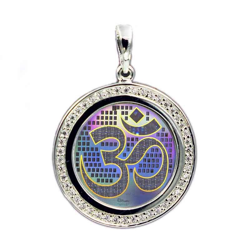 Om with Gita in Hand Embedded Crystals Pendant