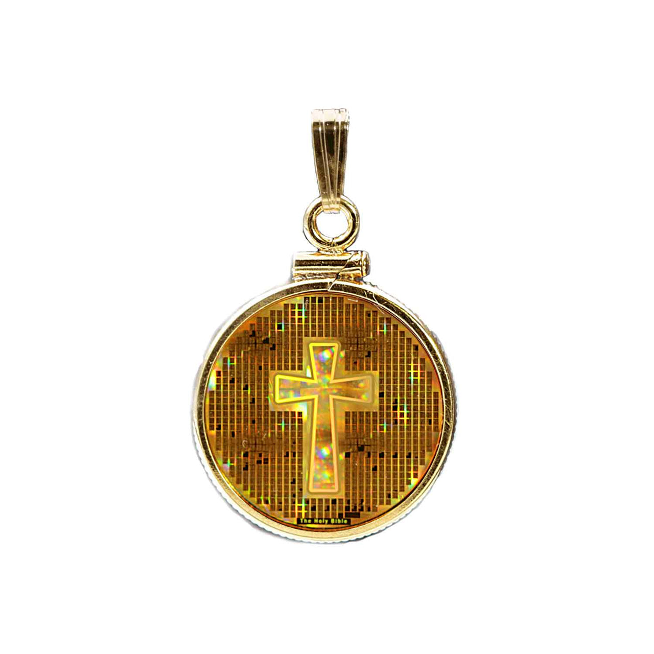 Nano Bible Cross 925 Solid Silver 24K Gold Plated Pendant