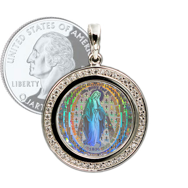 Miraculous Medal Pendant with embedded crystals
