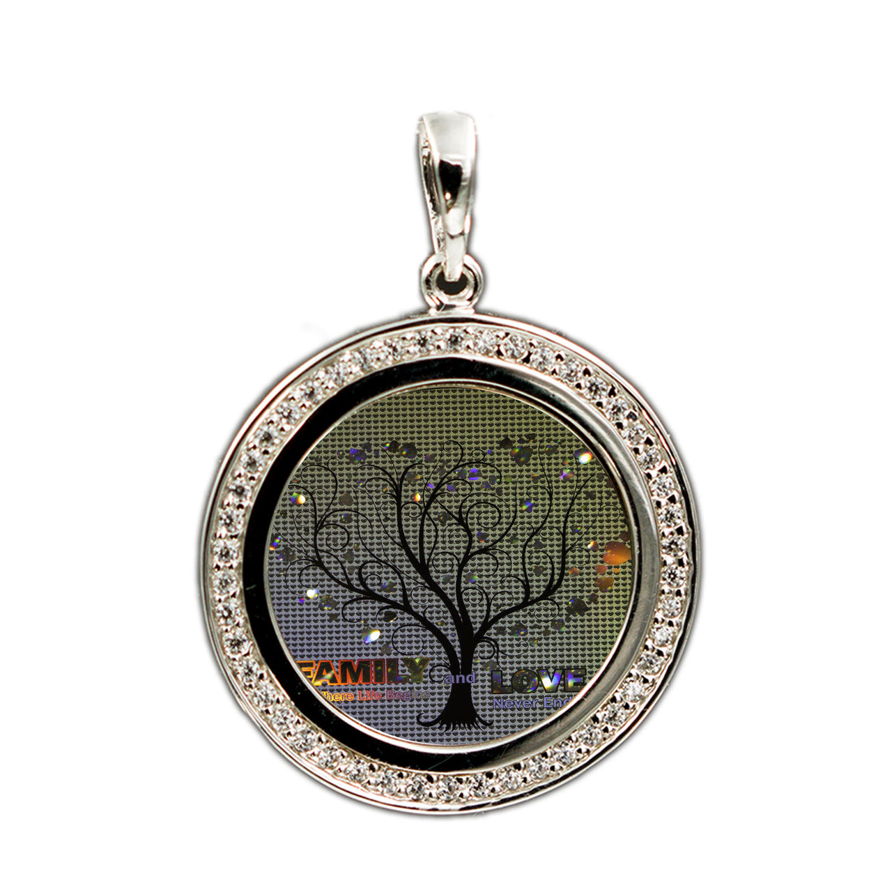 'I love you' Family Tree Pendant embedded crystal