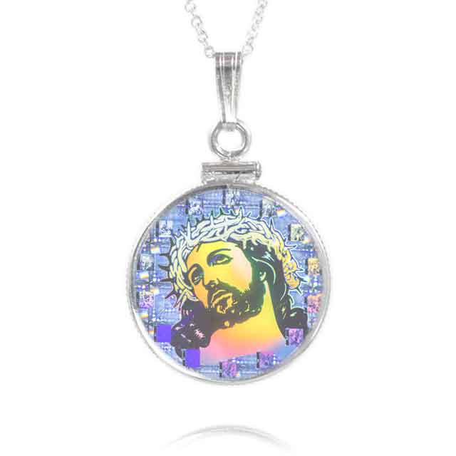 Nano 14 Stations of the Cross Sterling Pendant set includes 18" 1.4mm Curb Chain (Micro Images of Christ)